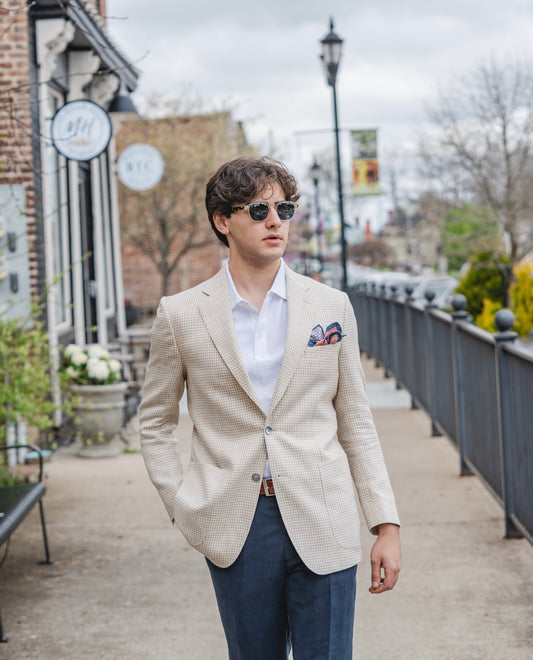 Sand & Cream Linen/Wool Harrods Sportcoat, Patch Pocket