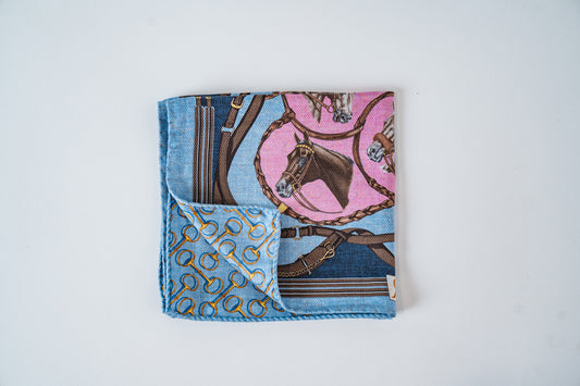 Silk Equestrian Pocket Square in Sky Blue