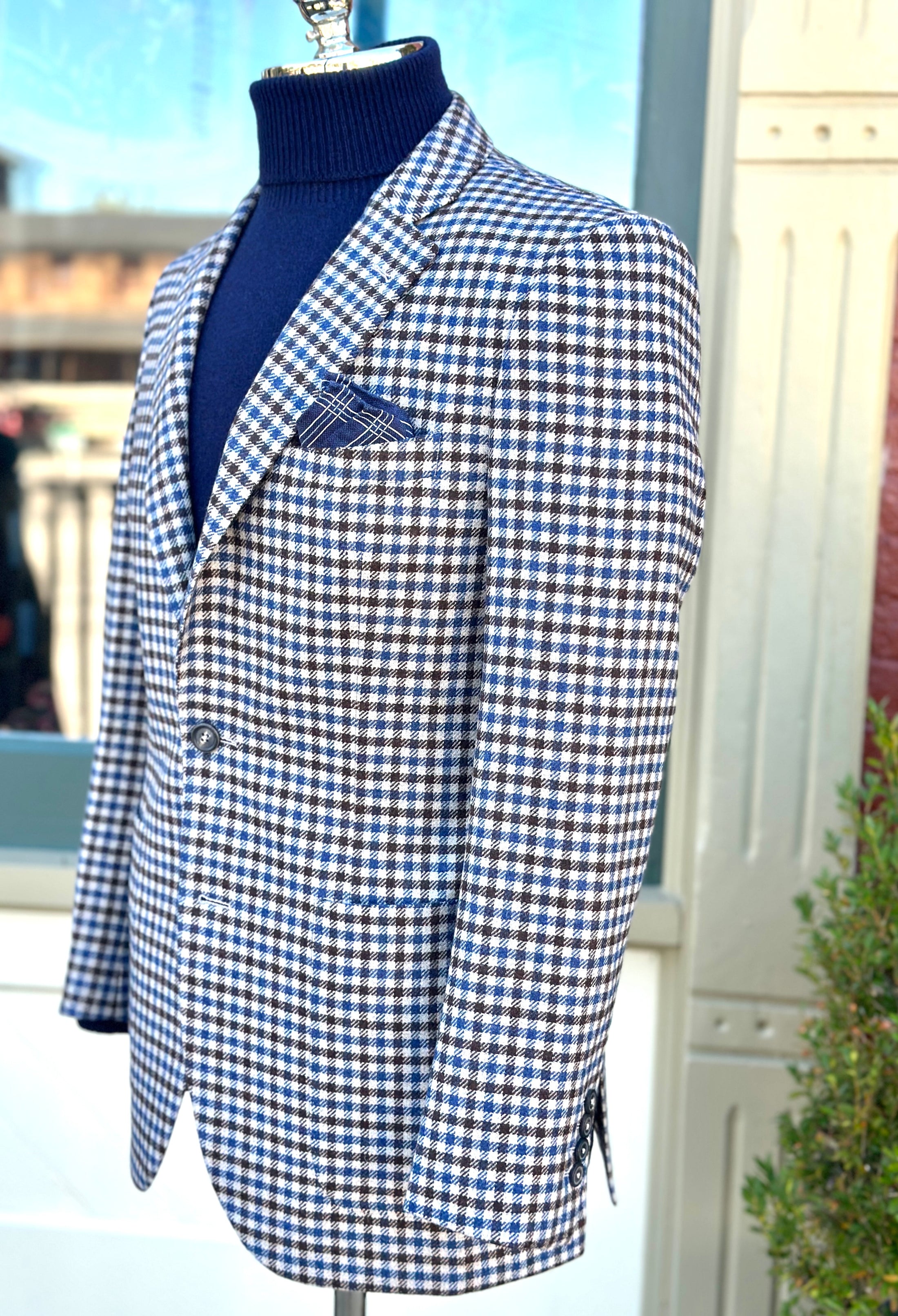 Harrods Patch Pocket Sportcoat in Blue Merino Guncheck