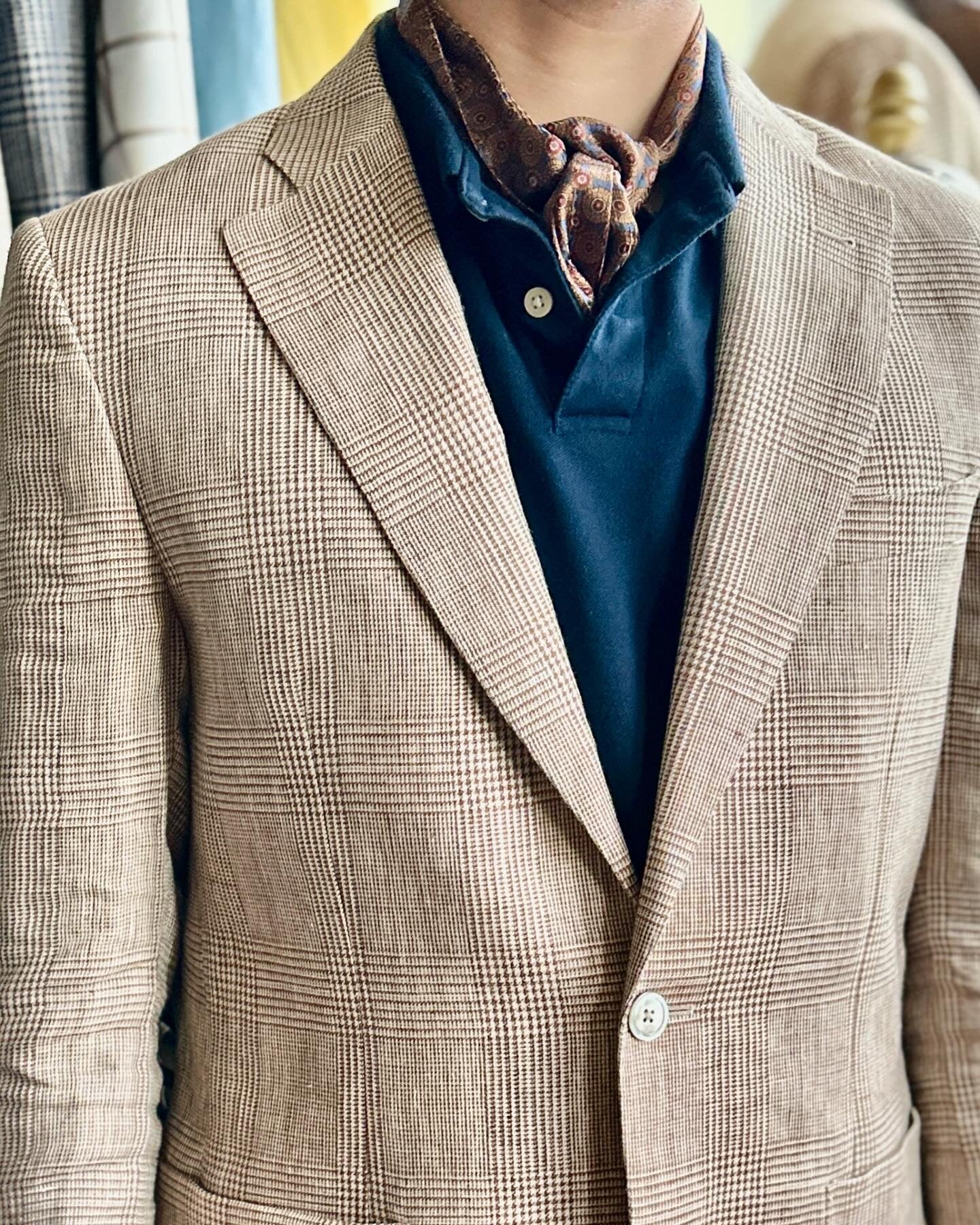 Italian Linen Harrods Patch Pocket Sportcoat in Coffee Plaid