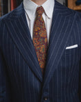 Load image into Gallery viewer, Harrods Peak-Lapel Flap Pocket Suit in Navy Chalk-Stripe Flannel
