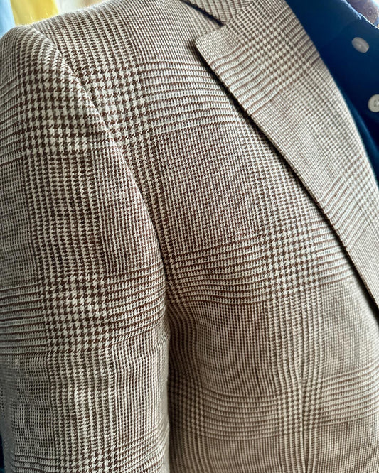 Italian Linen Harrods Patch Pocket Sportcoat in Coffee Plaid