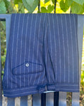 Load image into Gallery viewer, Harrods Peak-Lapel Flap Pocket Suit in Navy Chalk-Stripe Flannel
