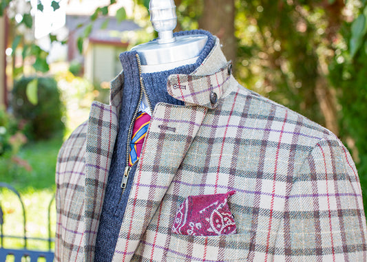 Stuart Sportcoat in Olive & Cream Windowpane with Red/Purple Overplaid