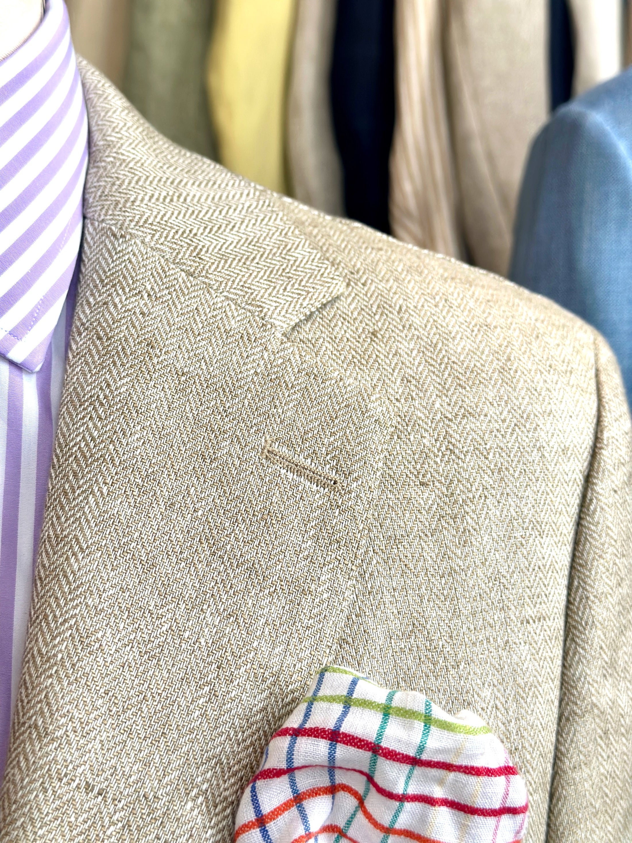 Harrods Sportcoat in Tan Linen Herringbone