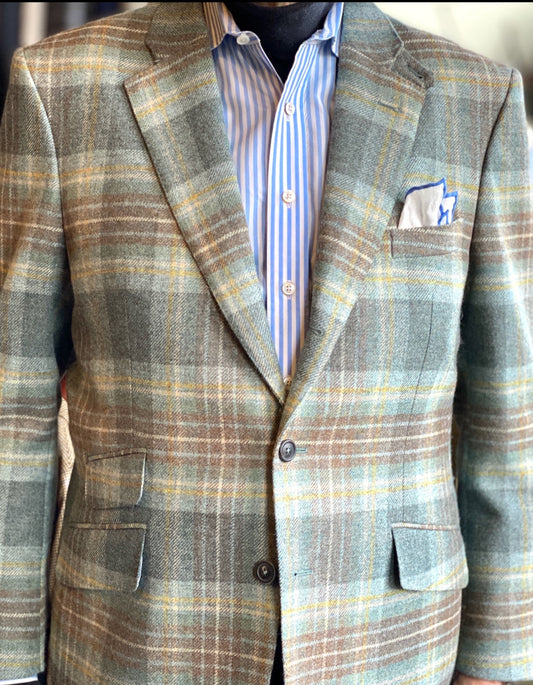 Hacking Coat in Grey/Sky/Sand Estate Plaid