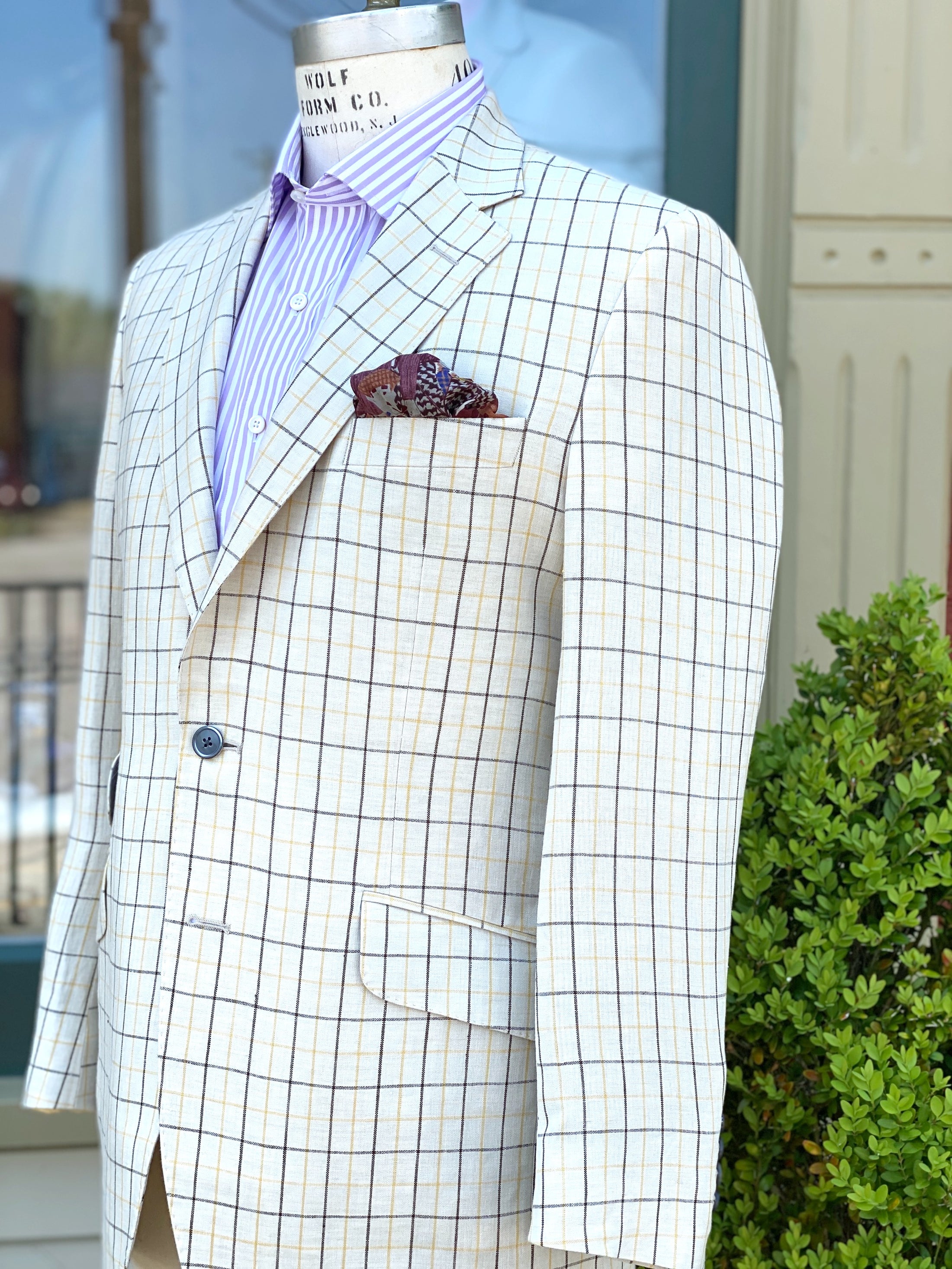 Linen Hacking Jacket in Cream Tattersall