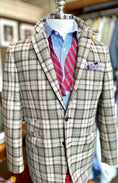 Load image into Gallery viewer, Stuart Sportcoat in Olive & Cream Windowpane with Red/Purple Overplaid
