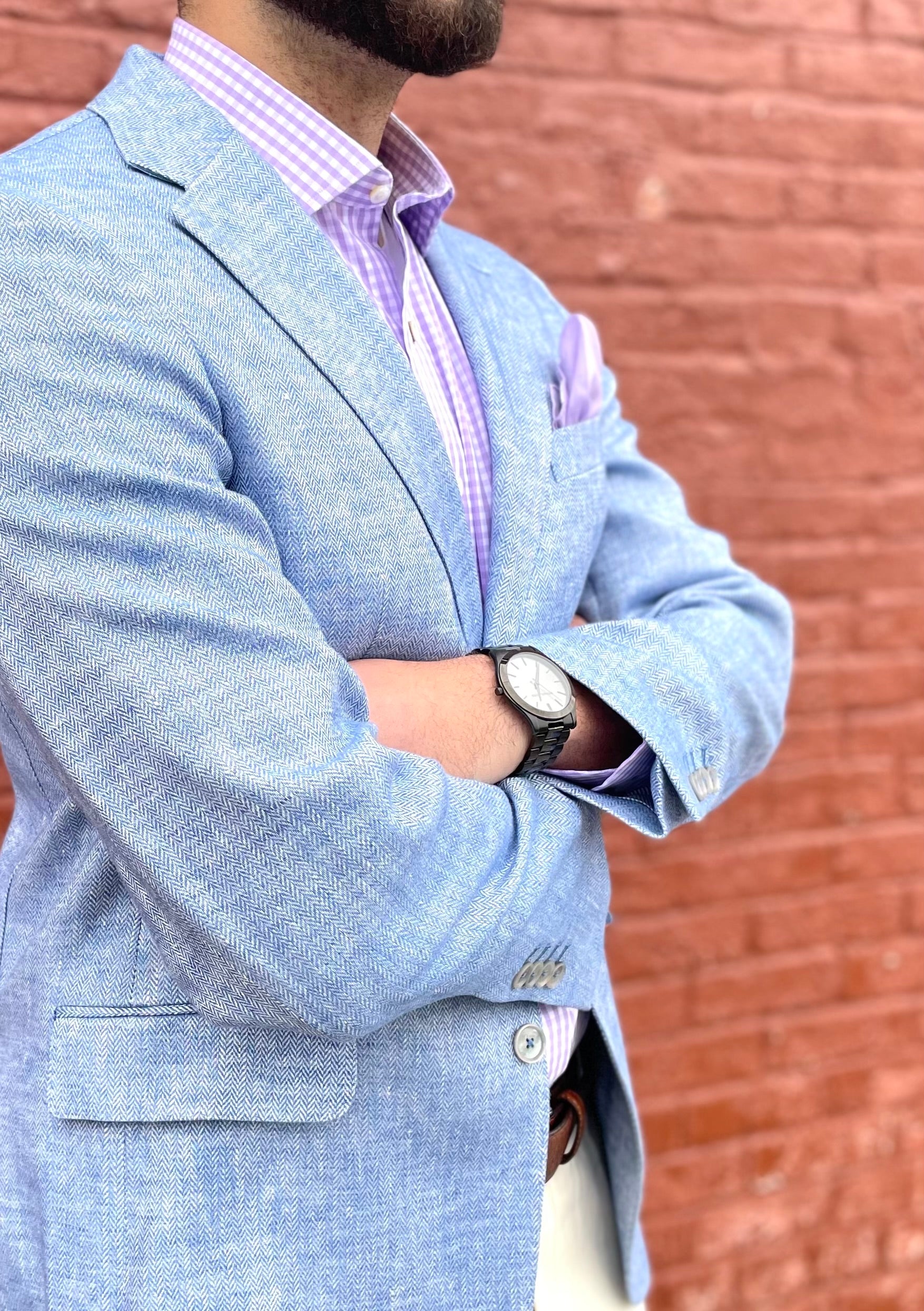 Blue Linen Herringbone in Harrods Flap