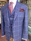 Load image into Gallery viewer, Navy Wool Windowpane Harrods Flap Sportcoat
