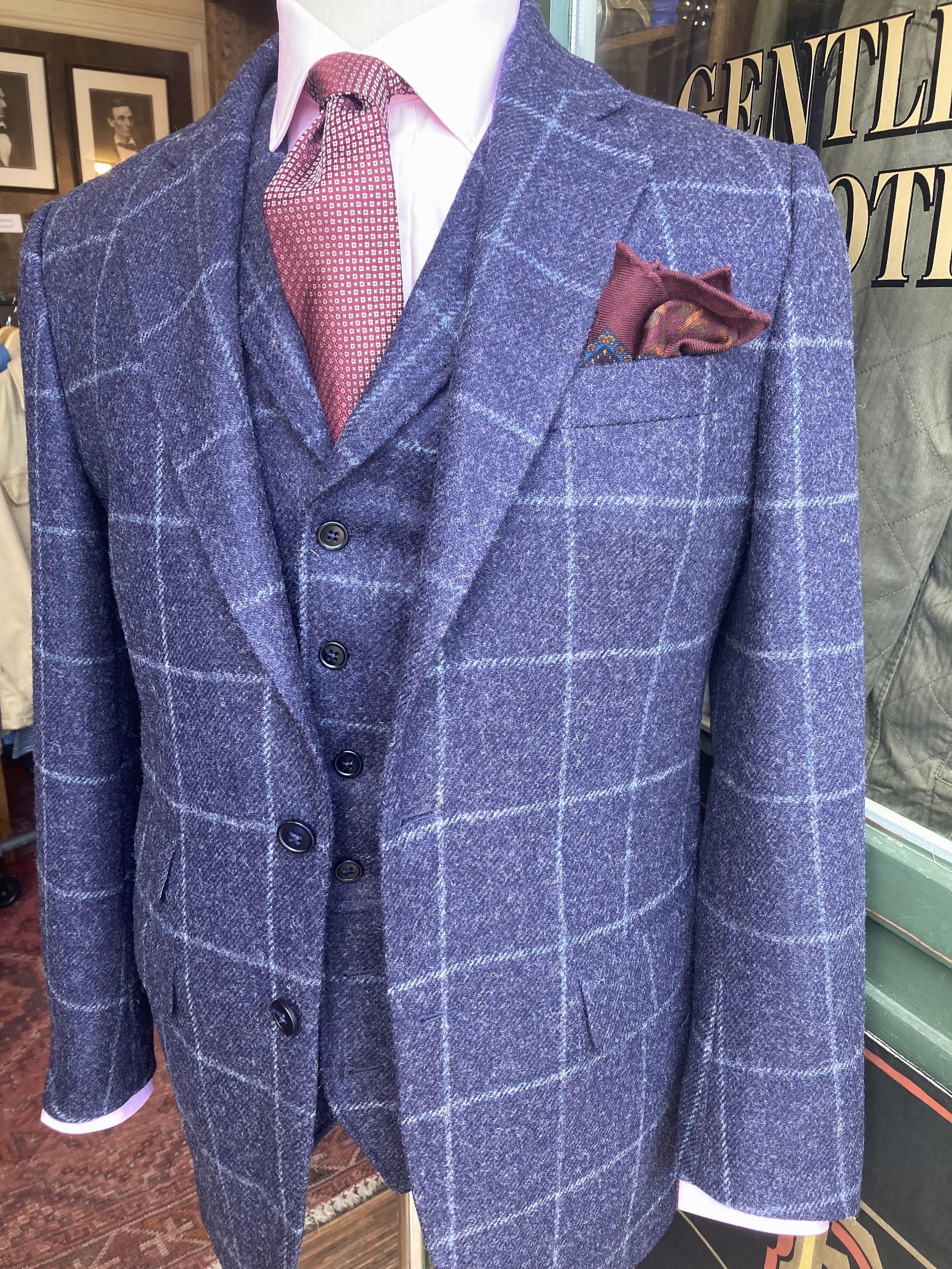 Navy Wool Windowpane Harrods Flap Sportcoat