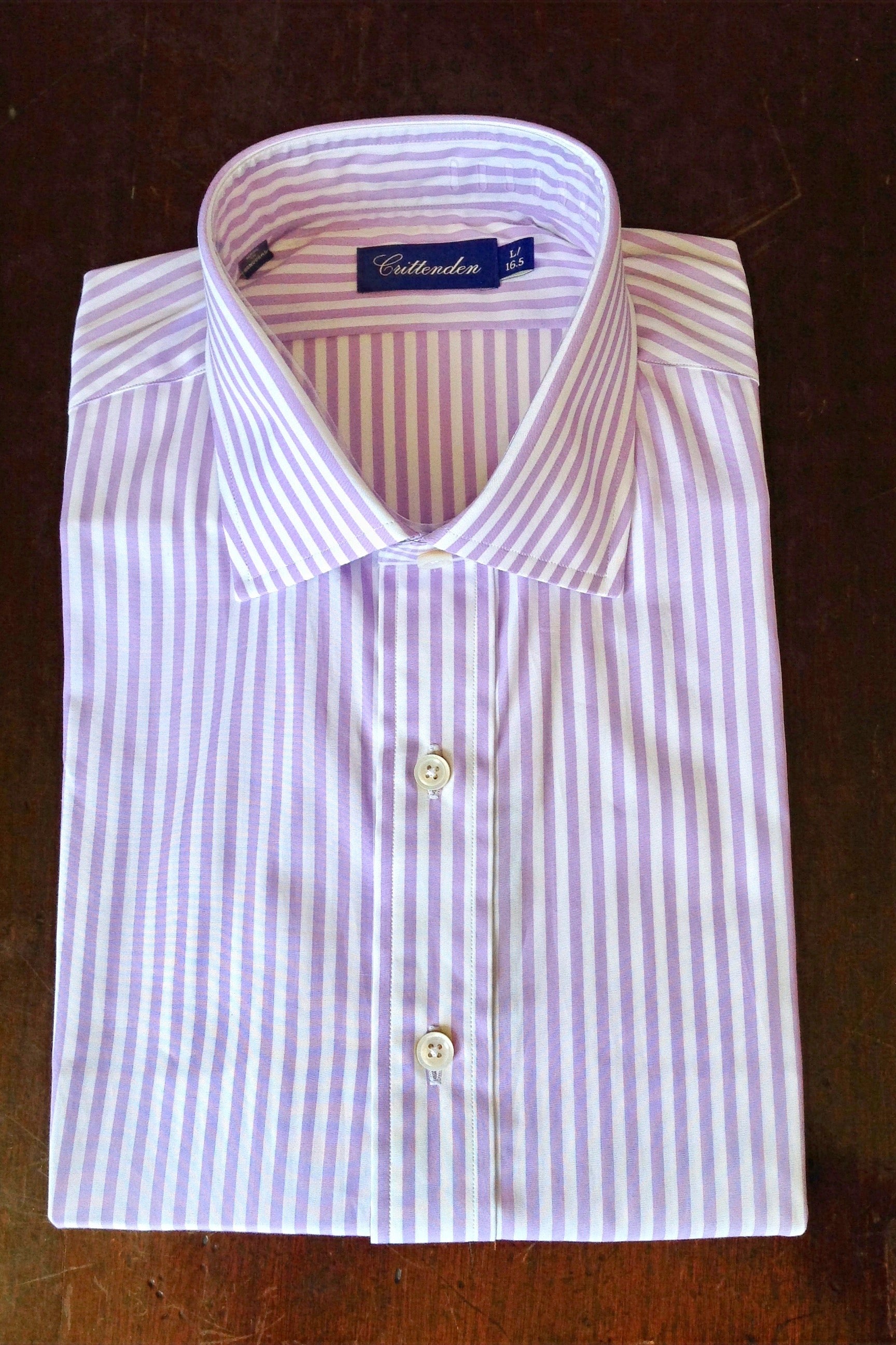 Crittenden Super 100s Dress Shirt, Light Purple and White Stripe or Check