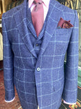 Load image into Gallery viewer, Navy Wool Windowpane Harrods Flap Sportcoat
