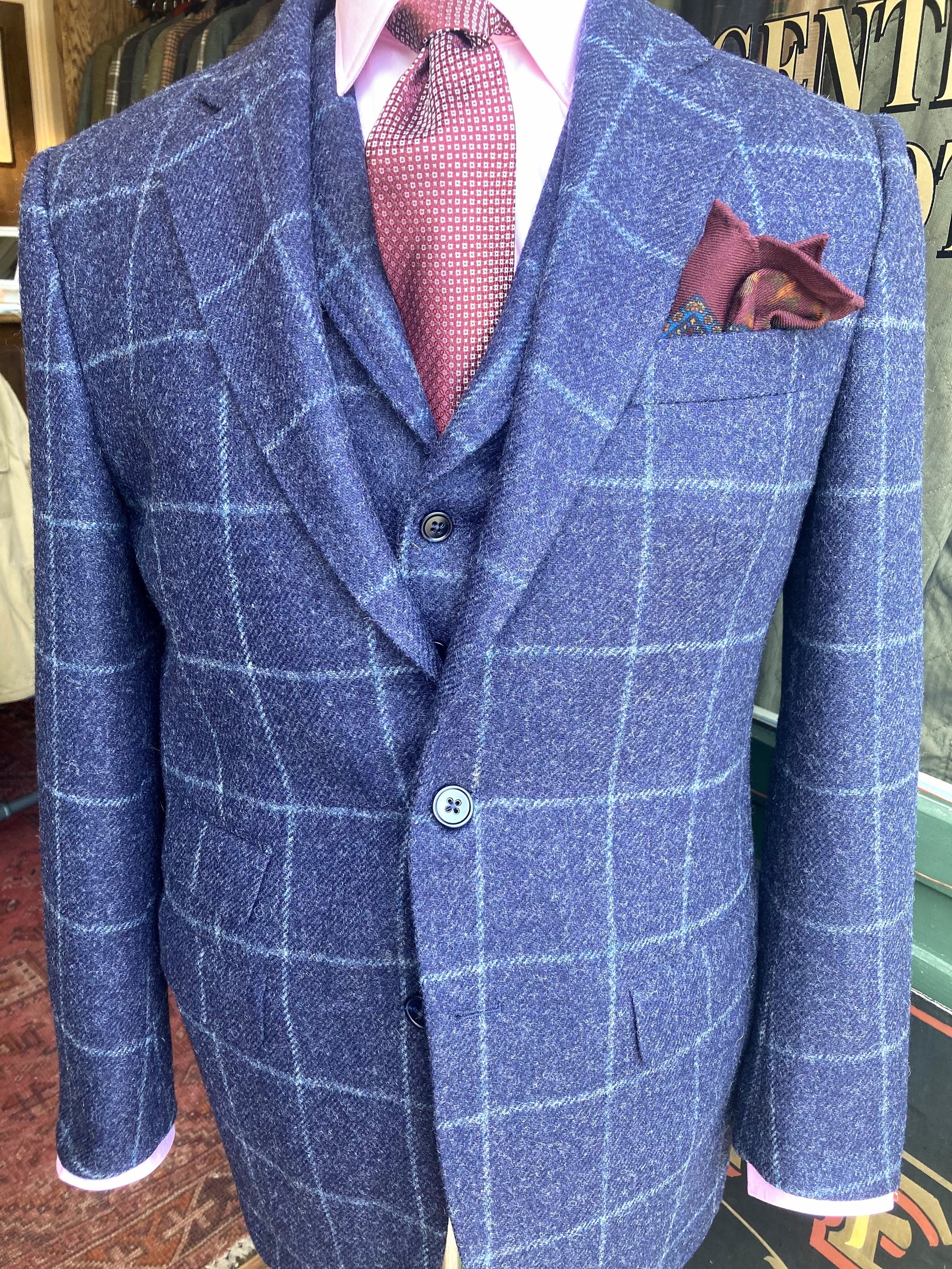 Navy Wool Windowpane Harrods Flap Sportcoat