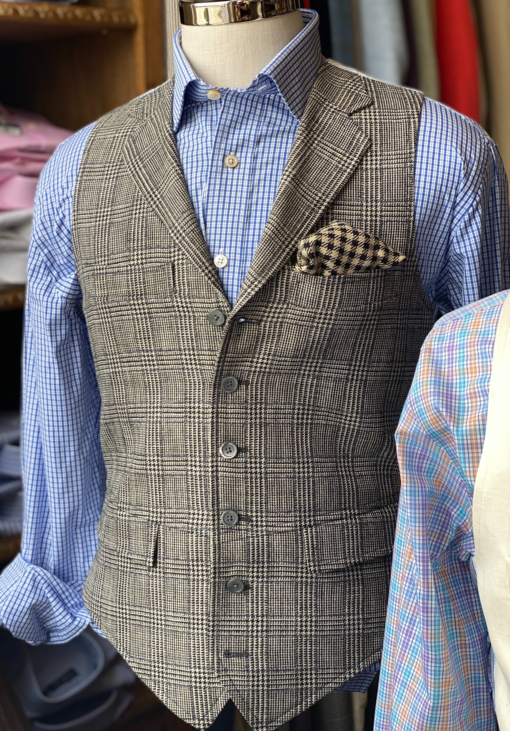 Crittenden Signature Vest in Black & White Silk/Linen/Wool Glen Plaid