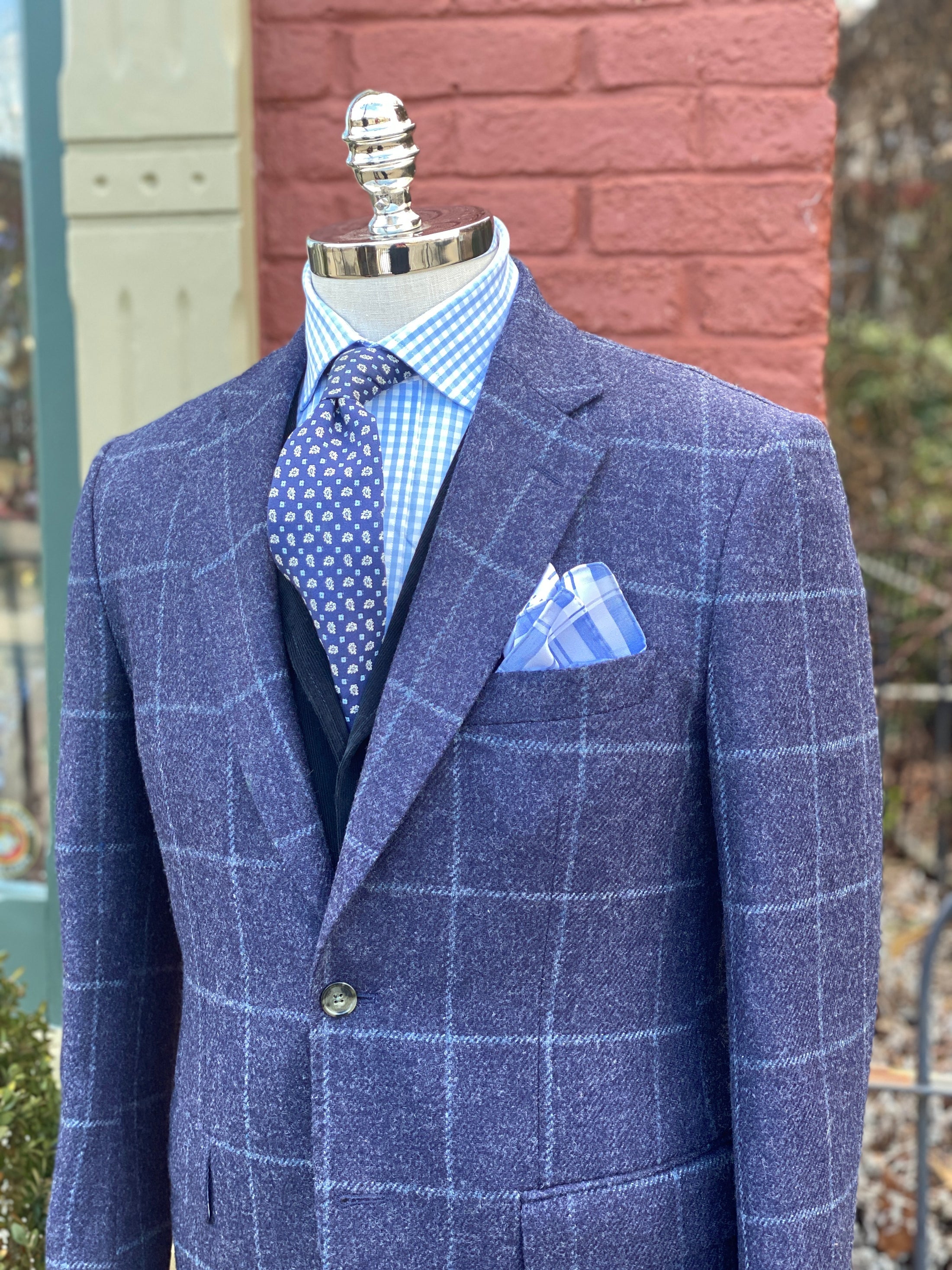 Navy Wool Windowpane Harrods Flap Sportcoat