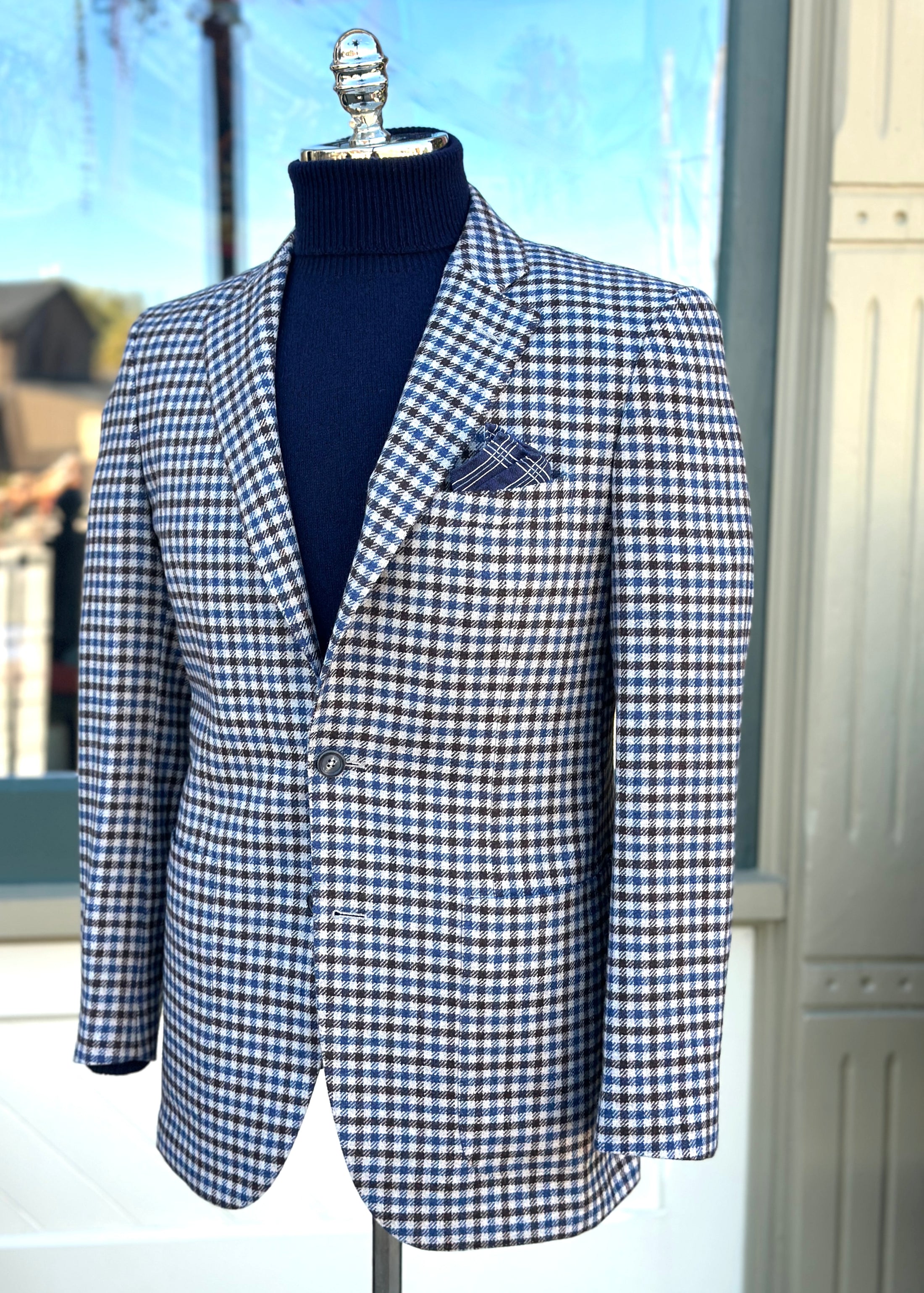 Harrods Patch Pocket Sportcoat in Blue Merino Guncheck