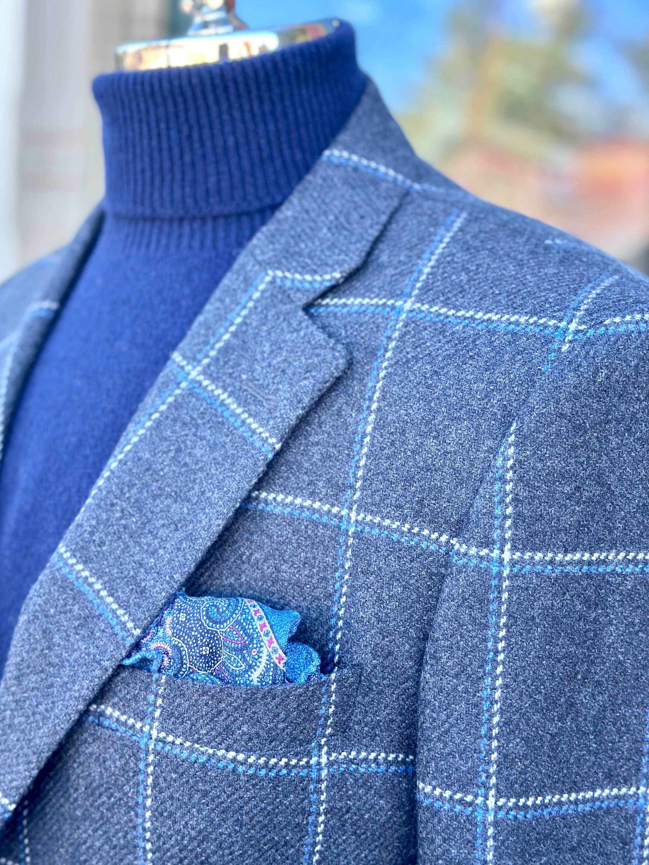 Harrods Flap Pocket Sportcoat in Charcoal Lambswool Windowpane