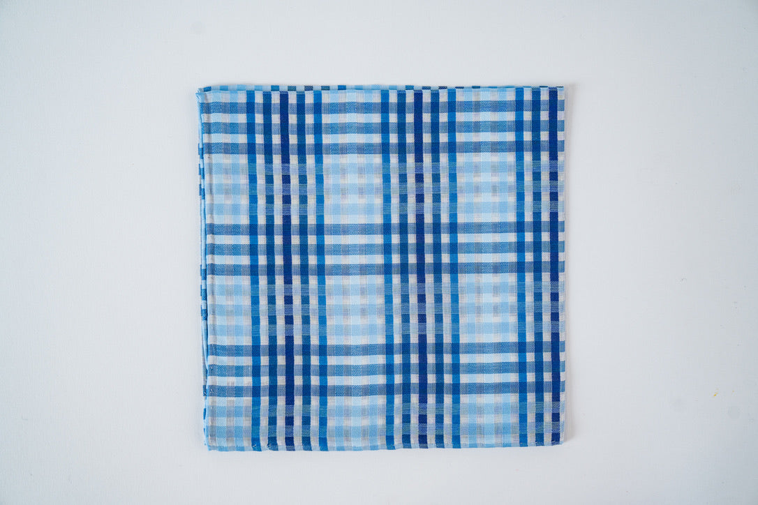 French Finest Cotton Woven Pocket Square, Blue Multi Woven