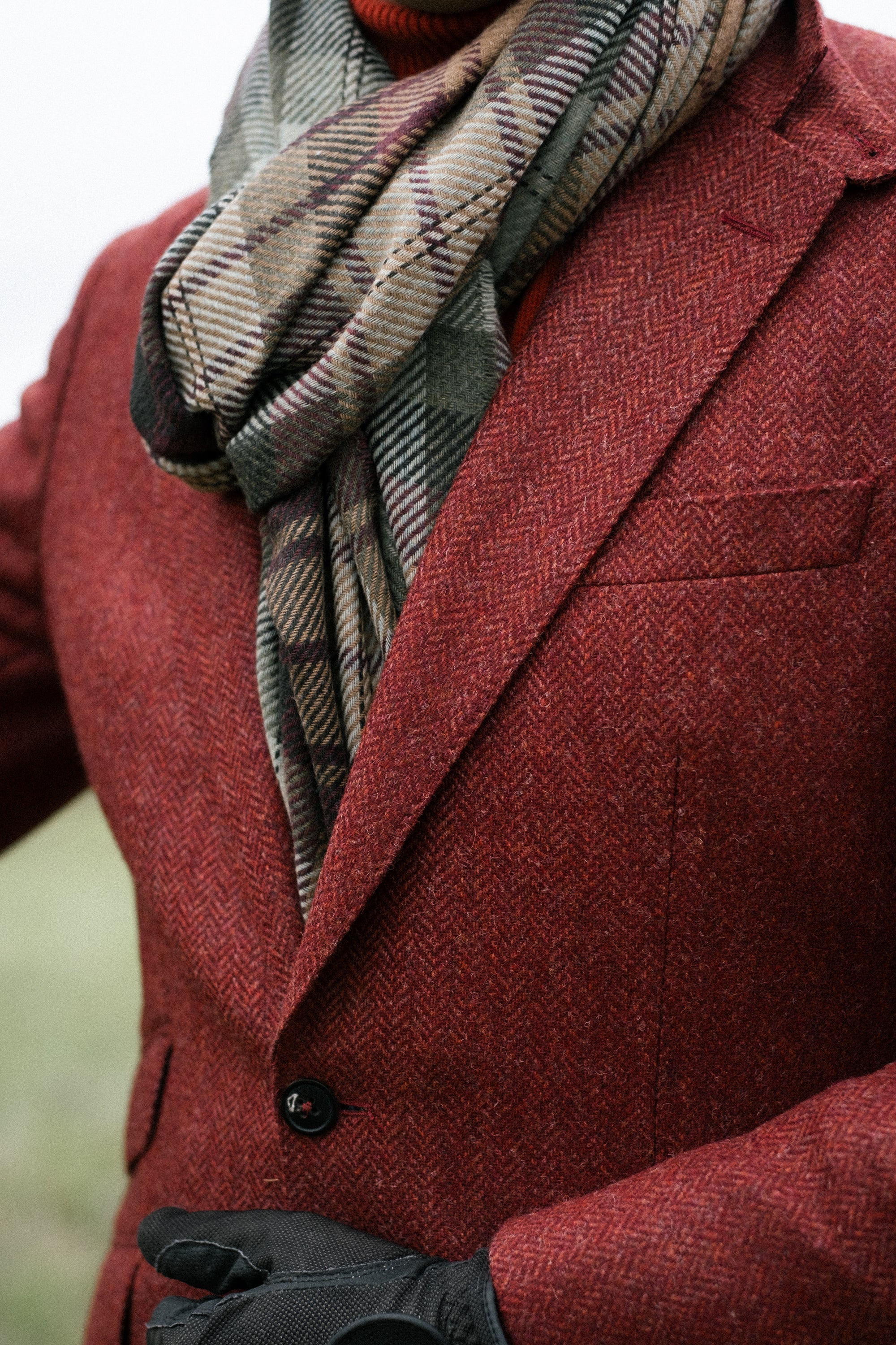 Hacking Jacket in Cayenne Red Herringbone Tweed