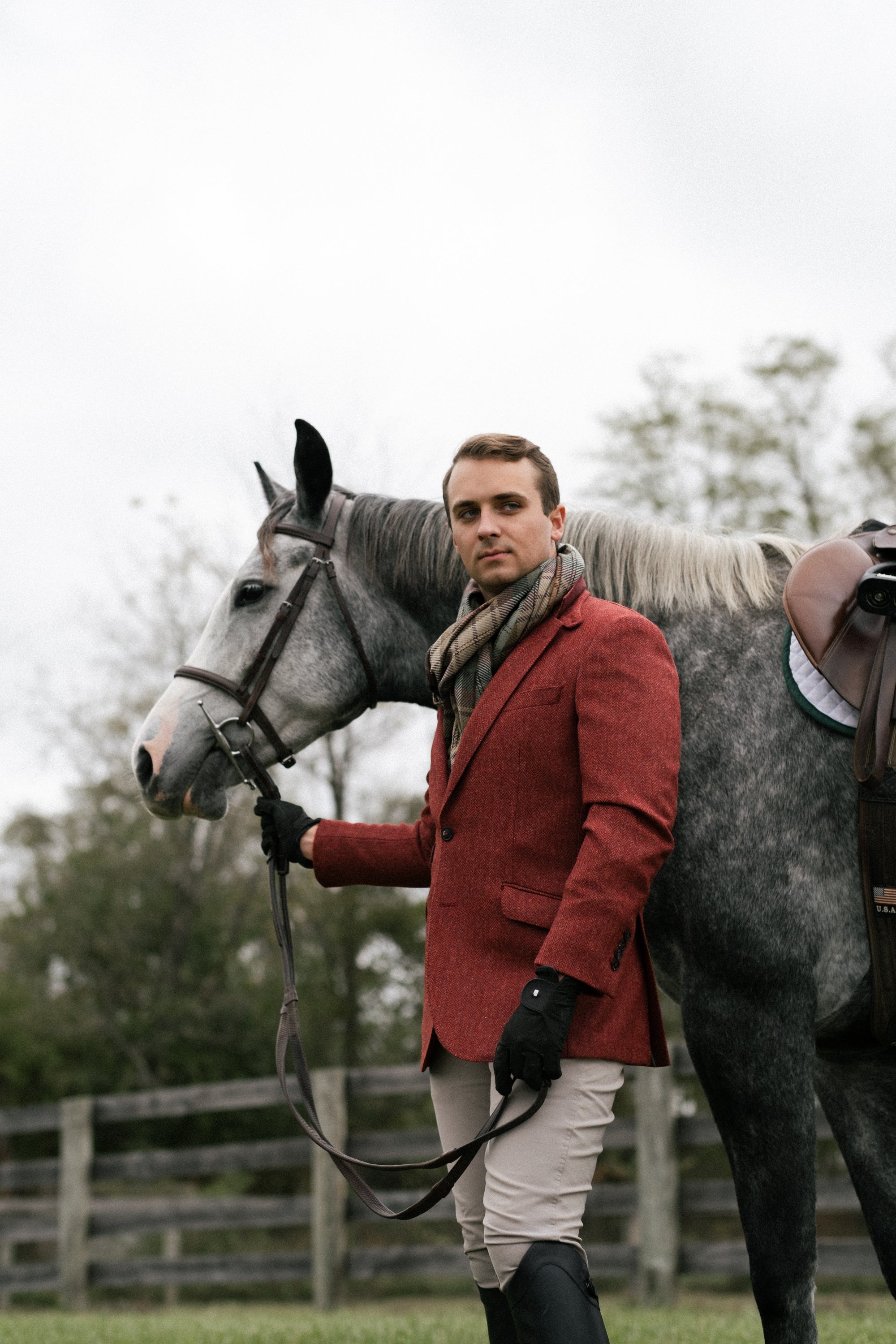 Hacking Jacket in Cayenne Red Herringbone Tweed