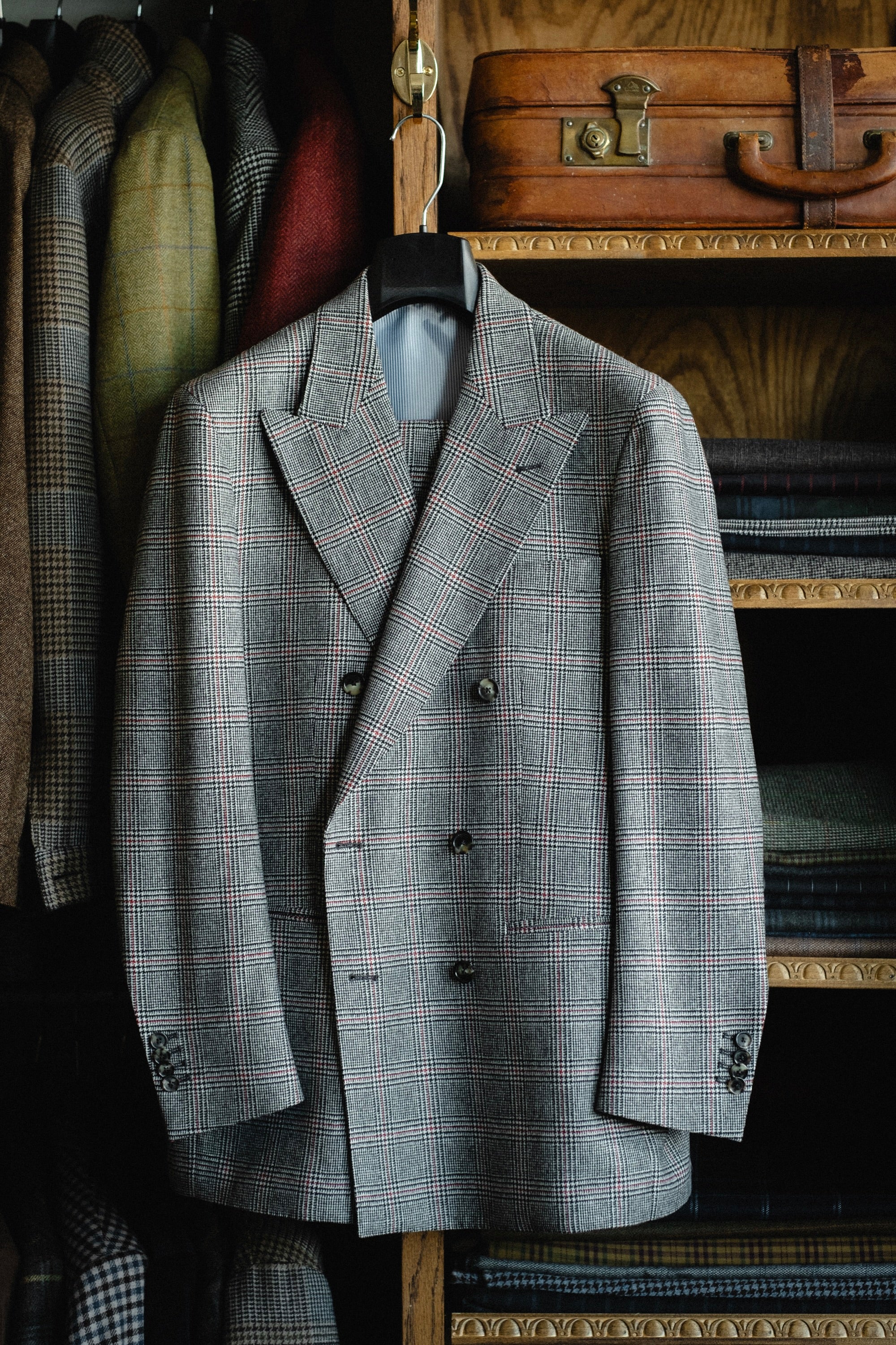 Double Breasted Suit in Merino Prince of Wales Plaid