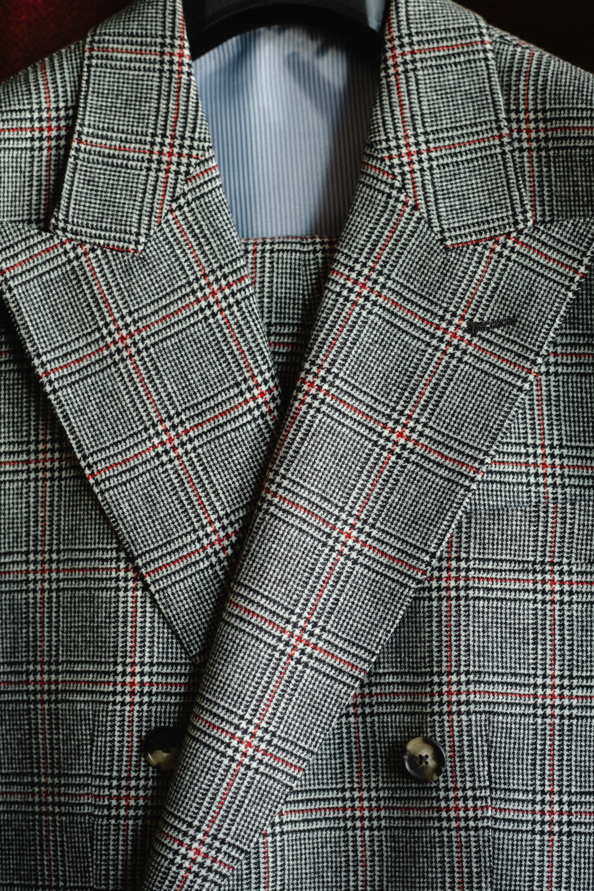 Double Breasted Suit in Merino Prince of Wales Plaid