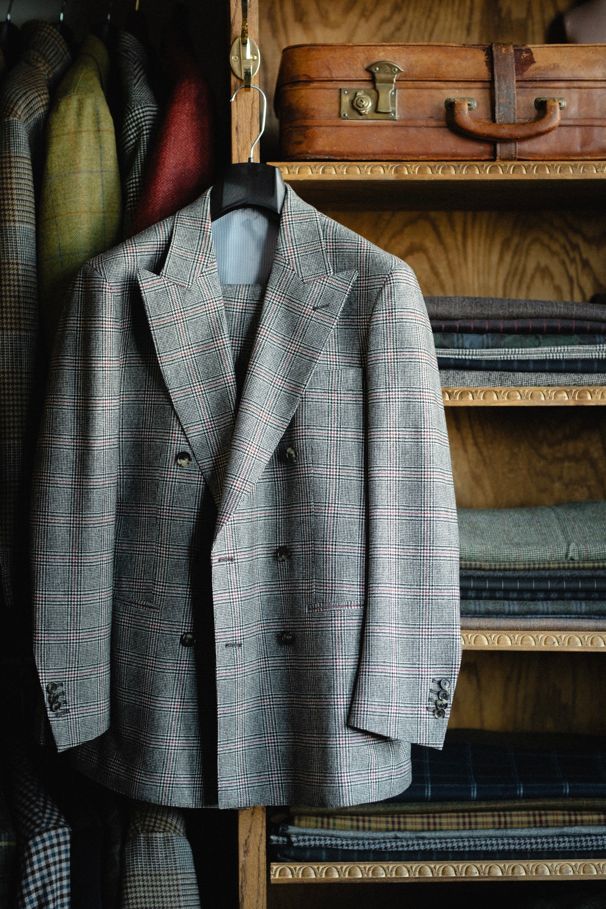 Double Breasted Suit in Merino Prince of Wales Plaid