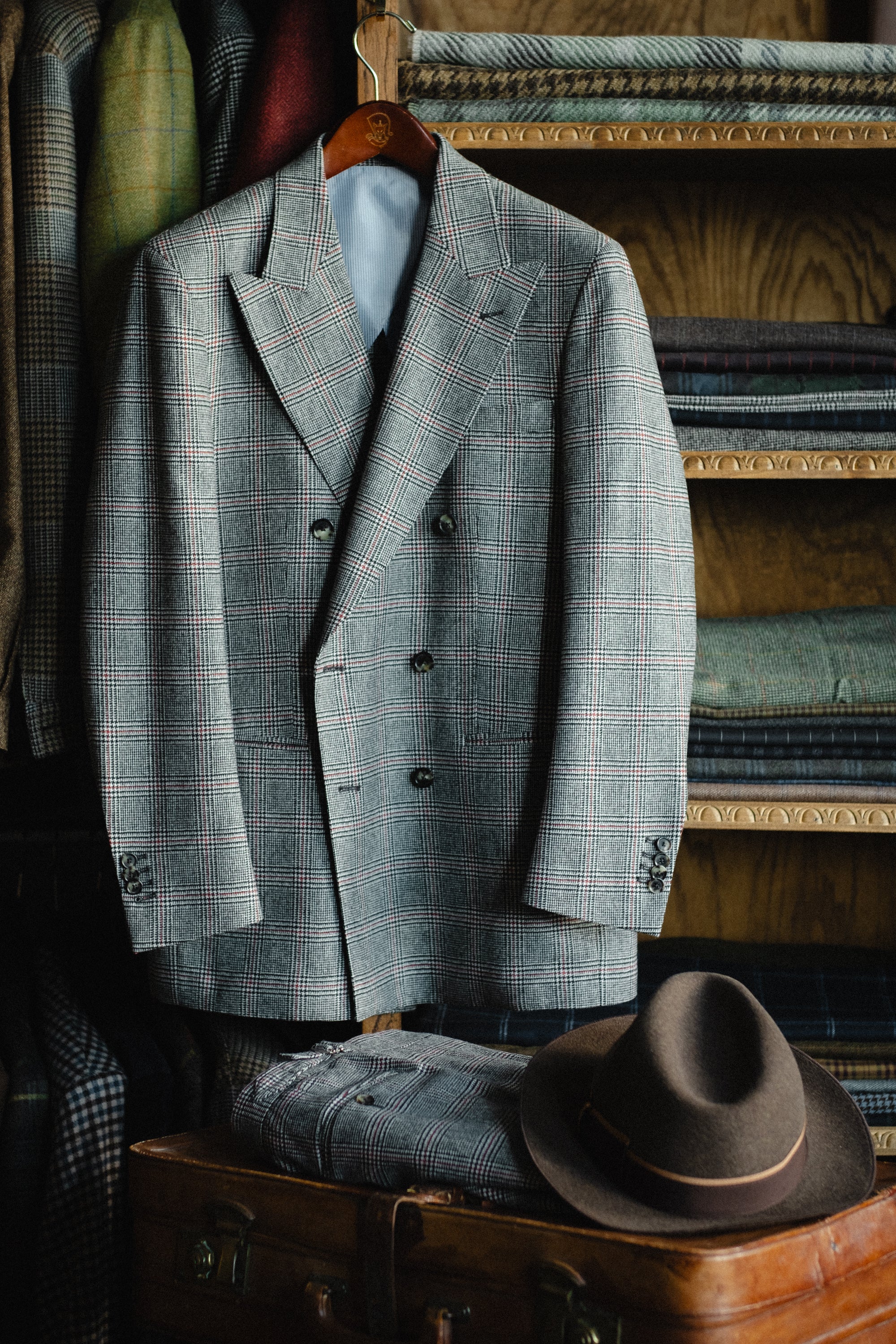 Double Breasted Suit in Merino Prince of Wales Plaid