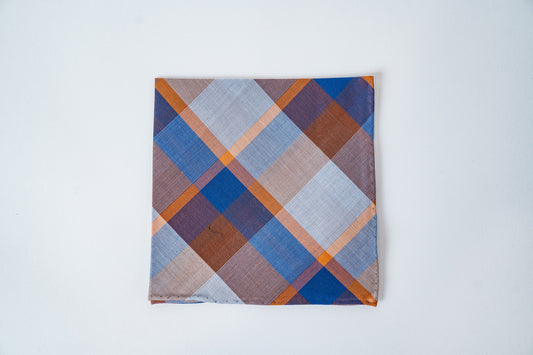 Simonnot Godard Pocket Square in Brown/Blue Plaid