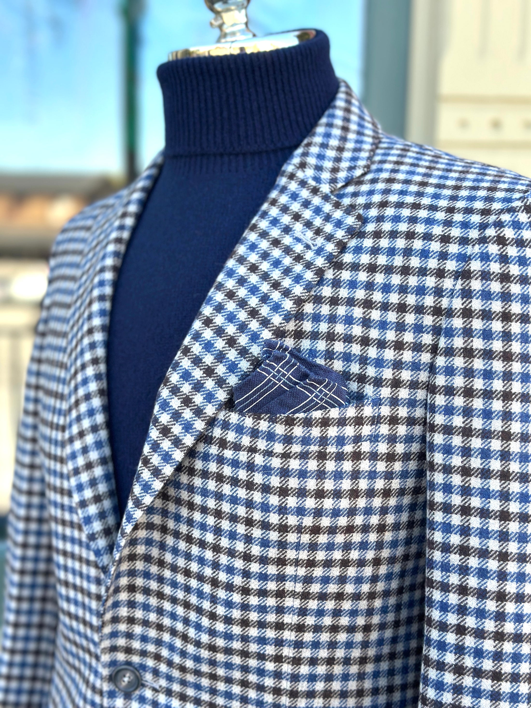 Harrods Patch Pocket Sportcoat in Blue Merino Guncheck