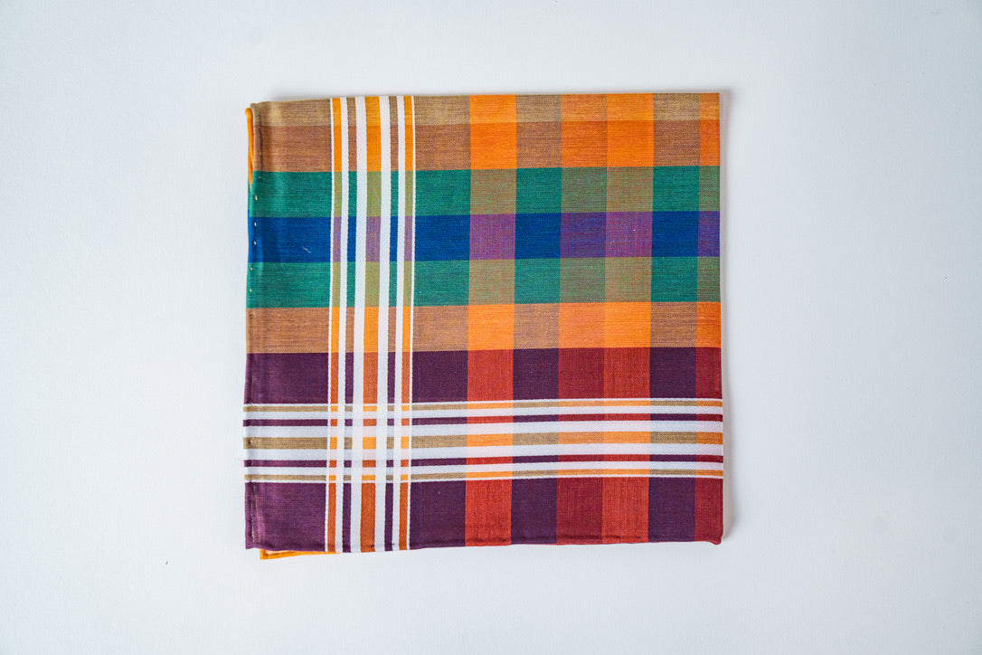 Fine French Pocket Square in Bright Plaid