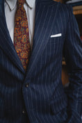 Load image into Gallery viewer, Harrods Peak-Lapel Flap Pocket Suit in Navy Chalk-Stripe Flannel
