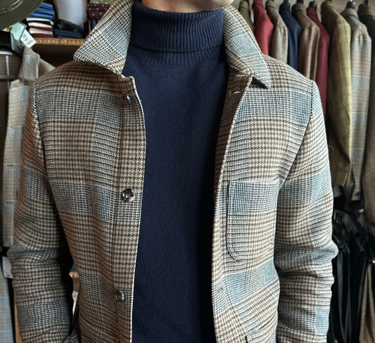 Cashmere and Wool Traveller Coat in Glenplaid/Houndstooth Doublecloth