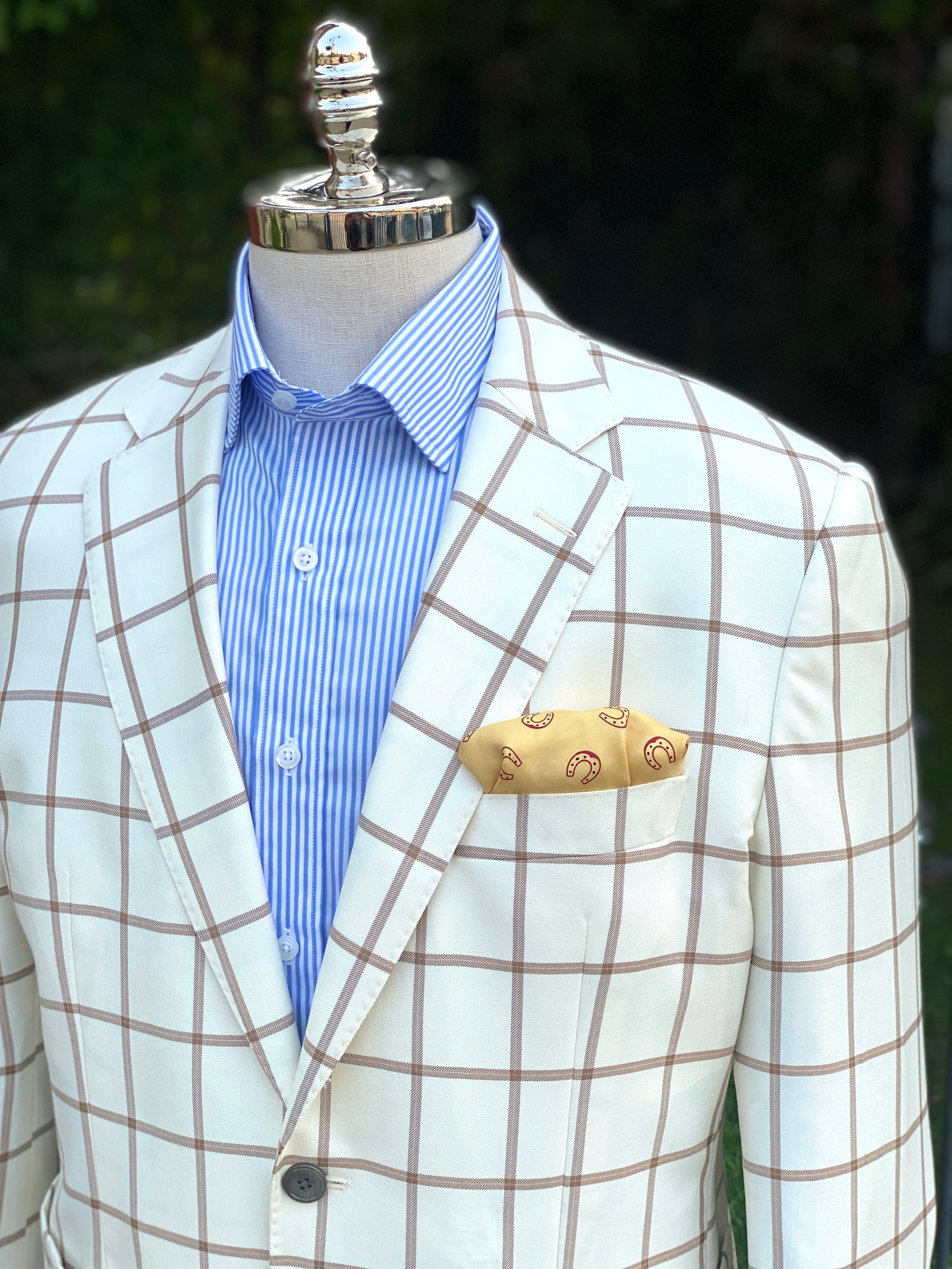 Cream and Tan Windowpane in Harrods Flap Pocket Sportcoat