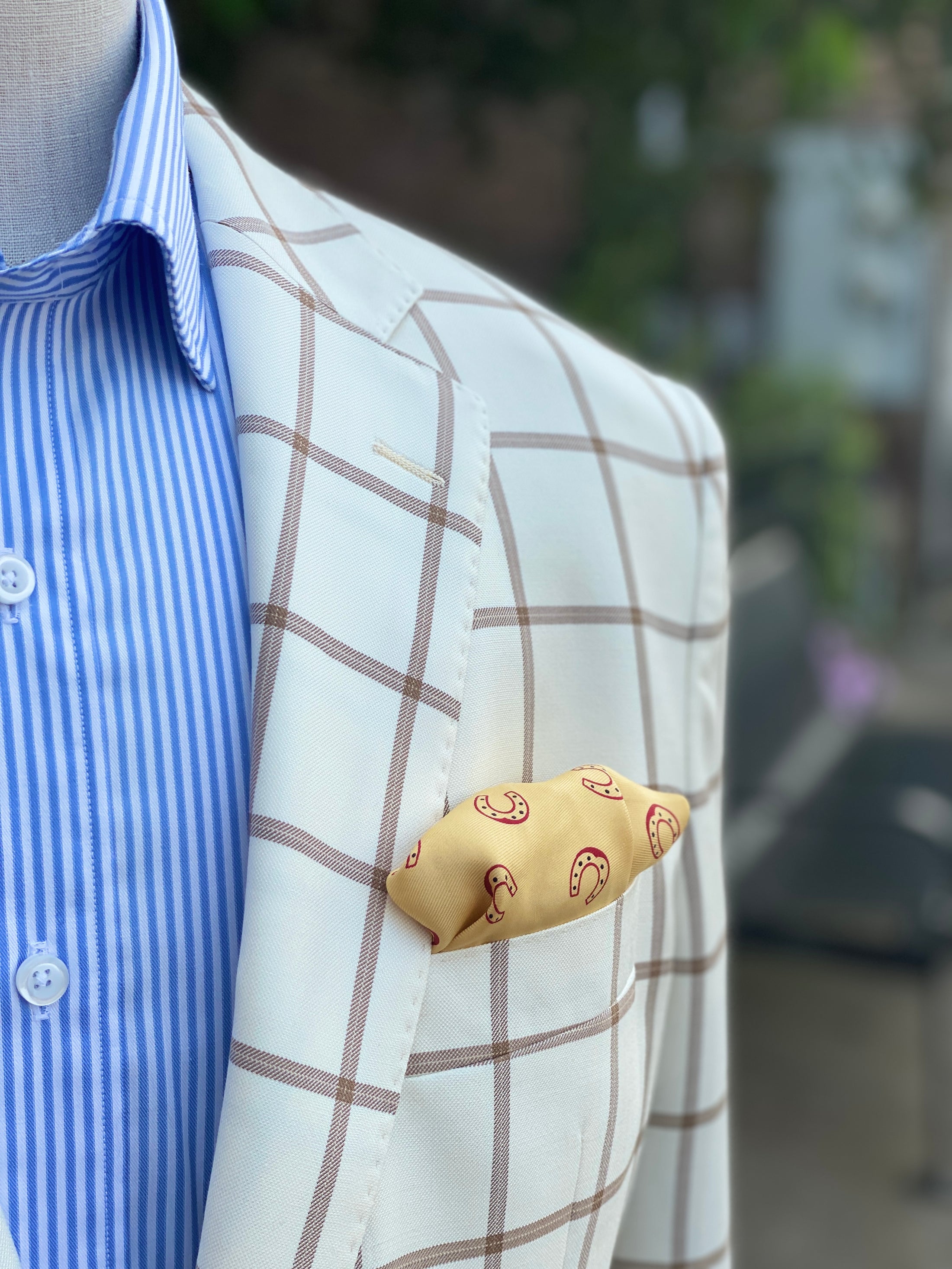 Cream and Tan Windowpane in Harrods Flap Pocket Sportcoat