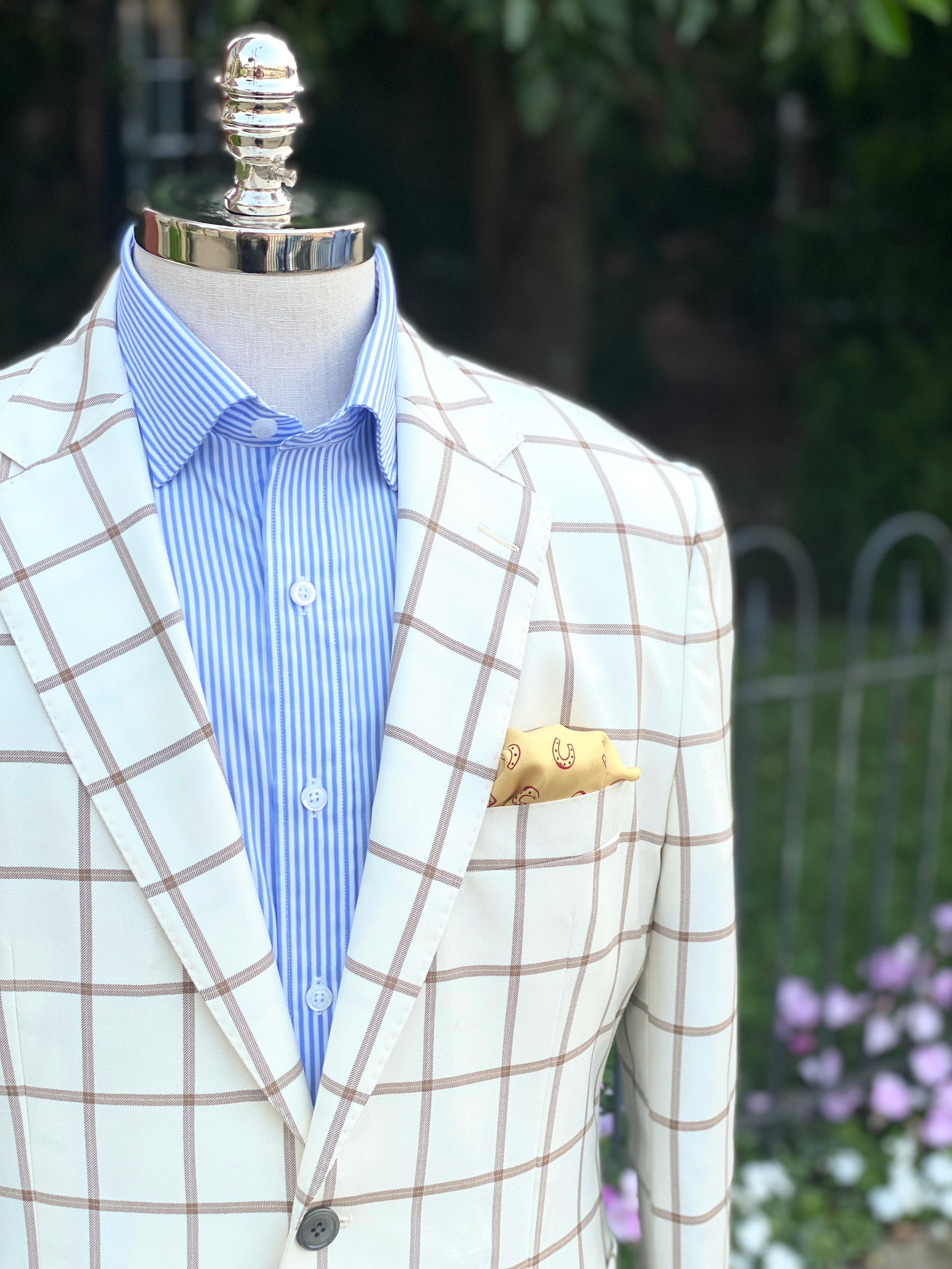 Cream and Tan Windowpane in Harrods Flap Pocket Sportcoat