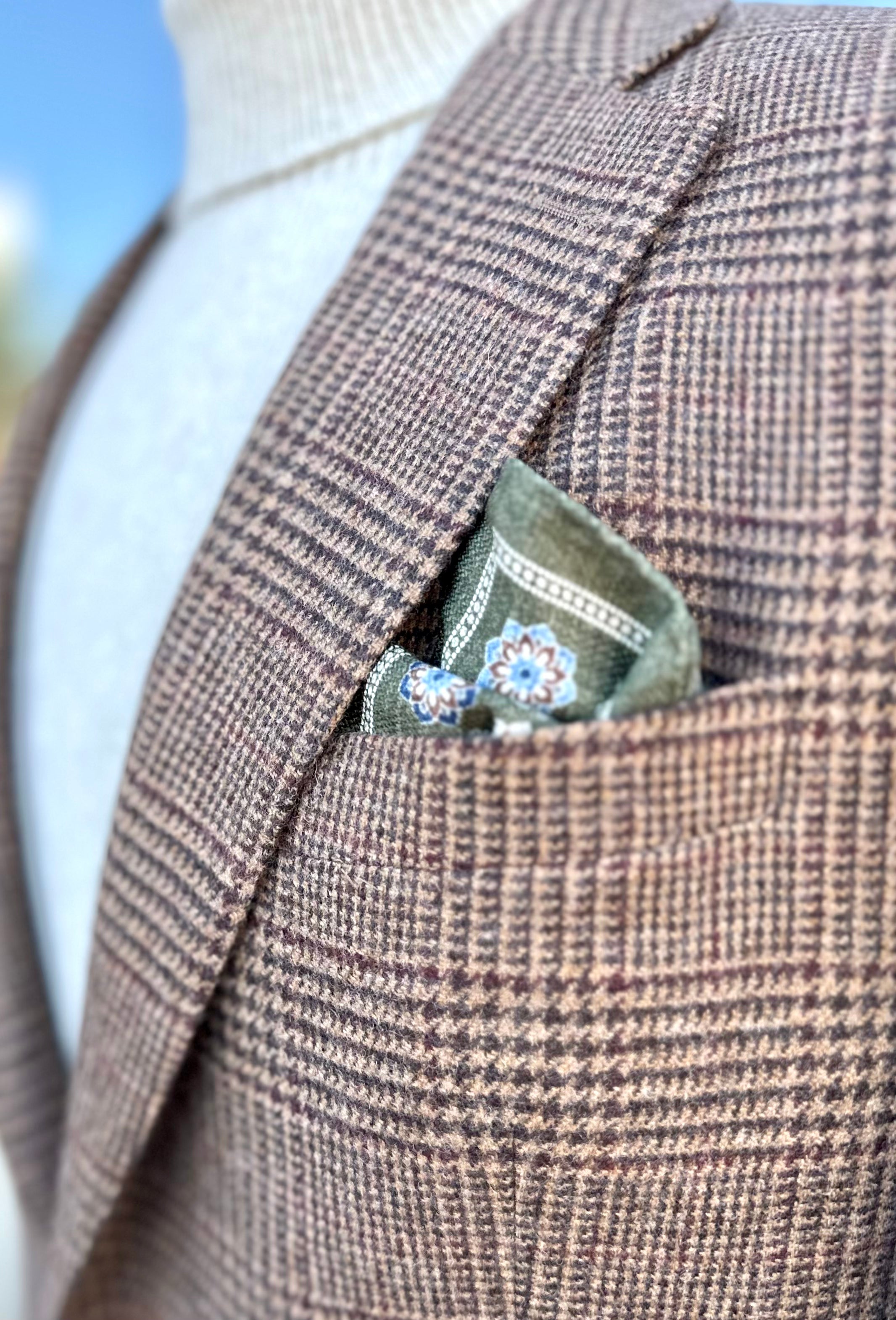 Harrods Flap Pocket Jacket in Sand/Brown Merino Glen Plaid