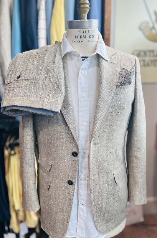 Linen & Silk Donegal Herringbone Harrods Flap Pocket Jacket