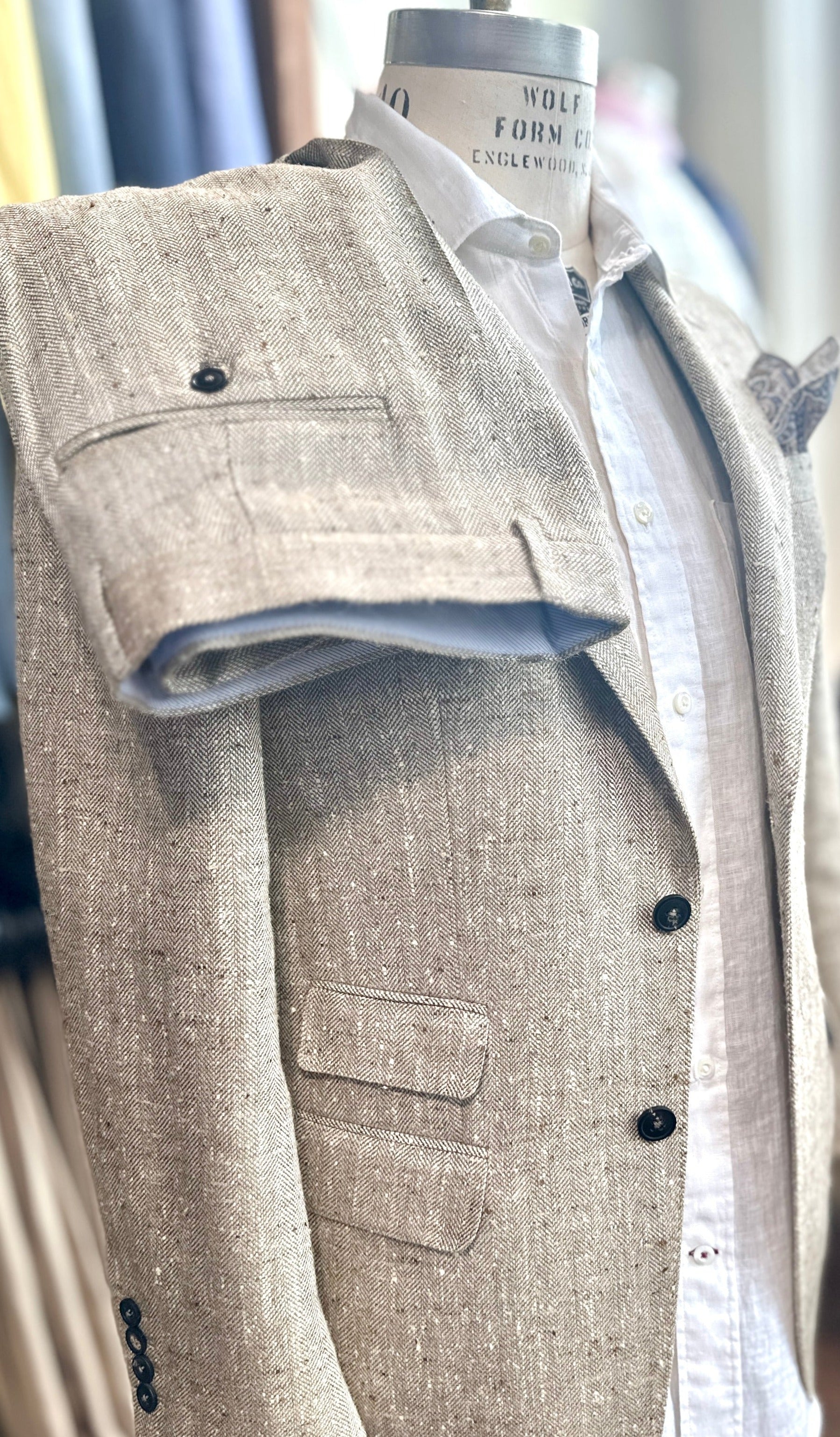 Linen & Silk Donegal Herringbone Harrods Flap Pocket Jacket